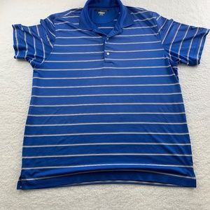 Greg Norman XL  Play Dry Blue with white strips Polo logo shark embroidered